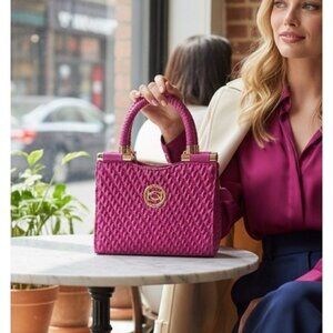 bebe Erika Mini Shopper Fuchsia Pink Satchel Top Handle Gold Bag Y2K NWT